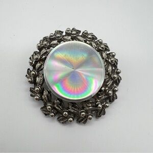 Vintage Silver-tone Brooch with Iridescent Center, Gift Box Inc.